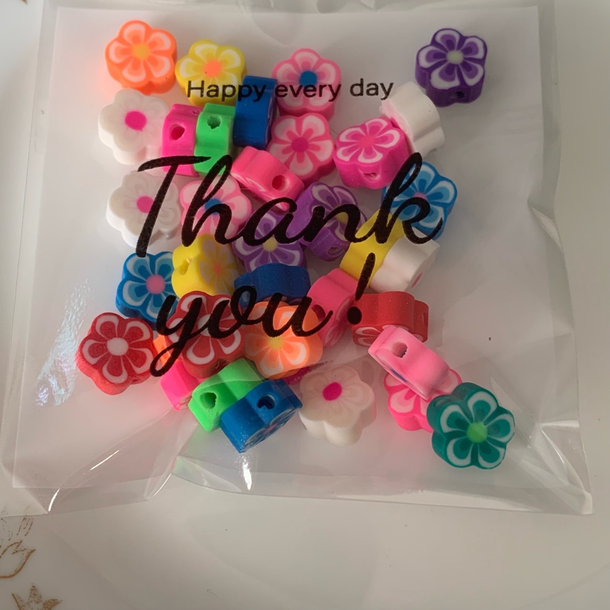36 polymer clay multicoloured flower beads for jewellery making crafting