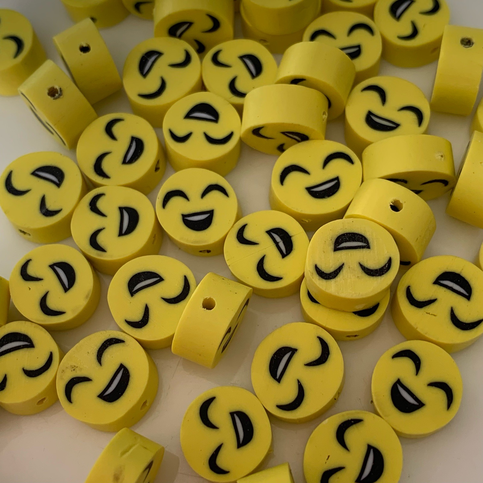50 yellow emoji smiley face polymer clay beads for jewellery making crafting