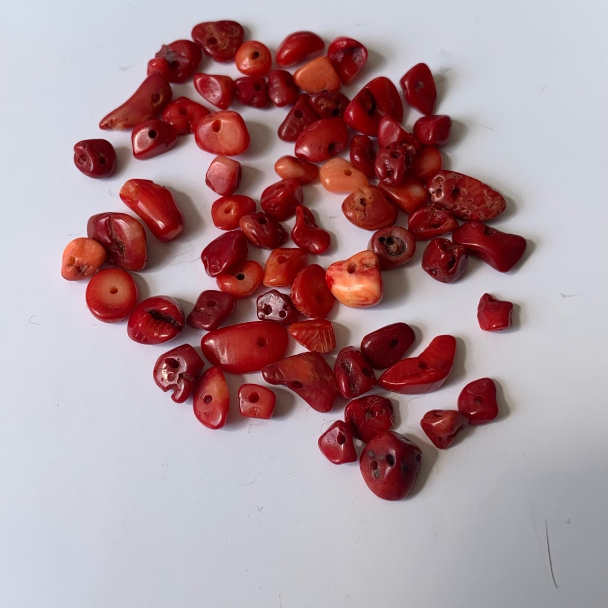 65 red coral gemstones chips beads drilled