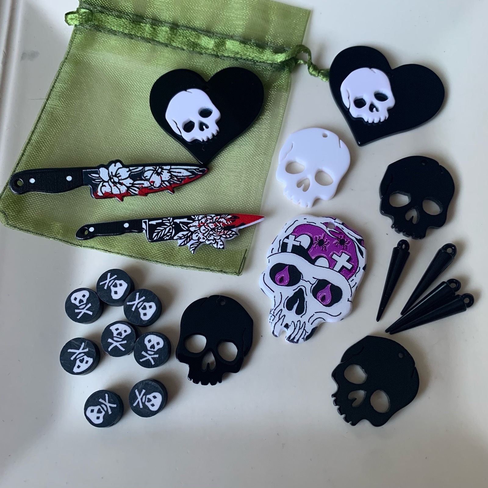 Halloween gift bag skulls & novelty knives charms and beads