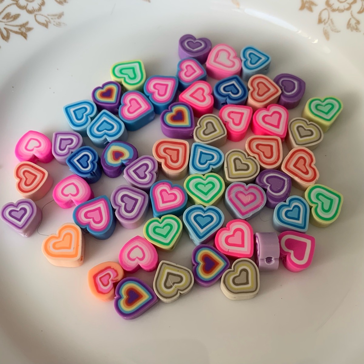 53 polymer clay multicoloured heart beads for jewellery making crafting