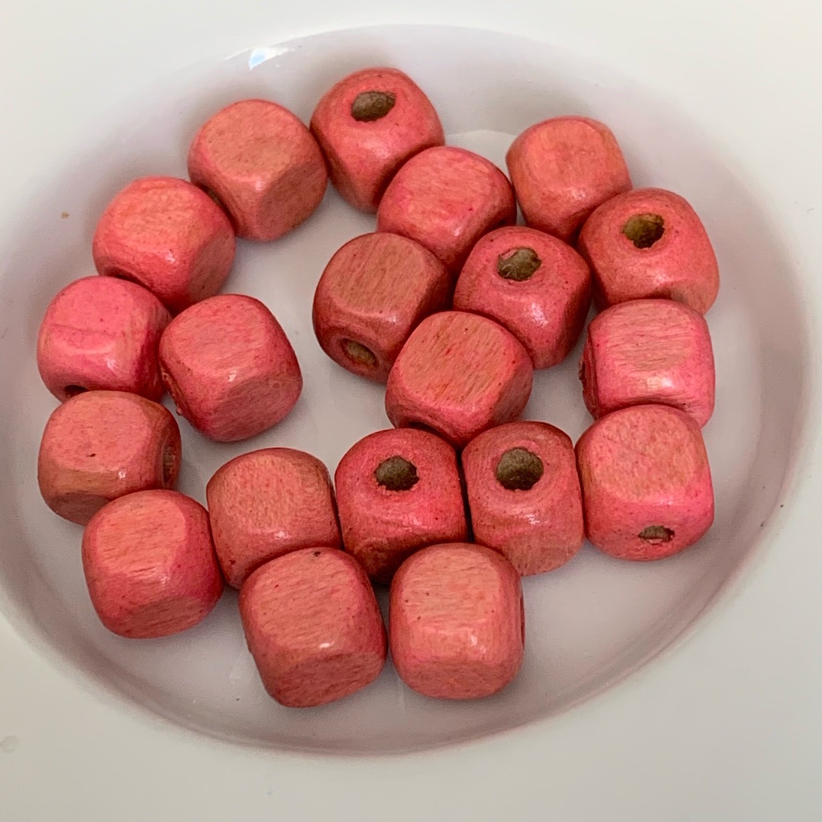 20 pink / coral wooden square cubed beads for jewellery making crafting