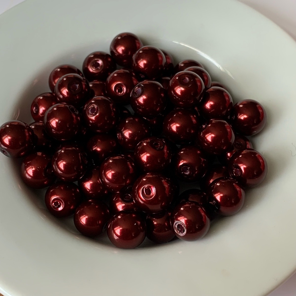 8.4mm - 53 Burgundy Glass Round Beads For Jewellery Making Crafting