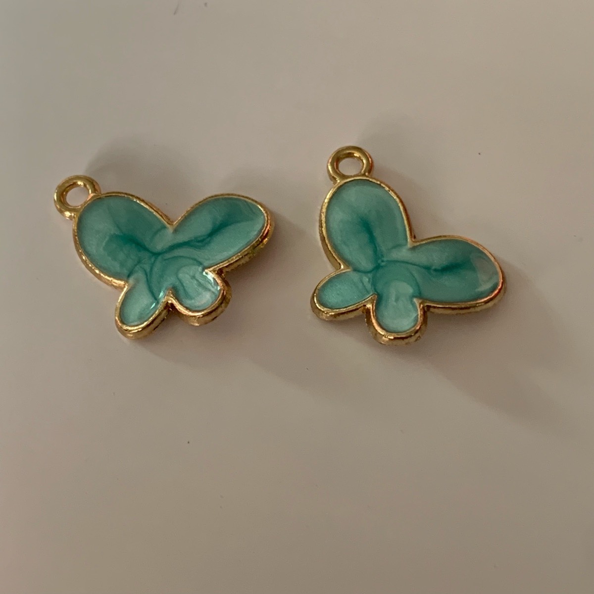 2 turquoise & gold enamelled butterfly charms pendants for jewellery making crafting