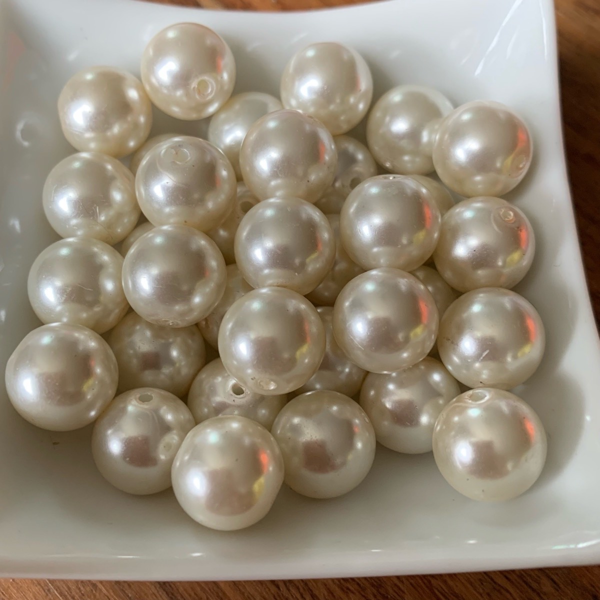34 cream pearl round glass beads 12mm for jewellery making crafting