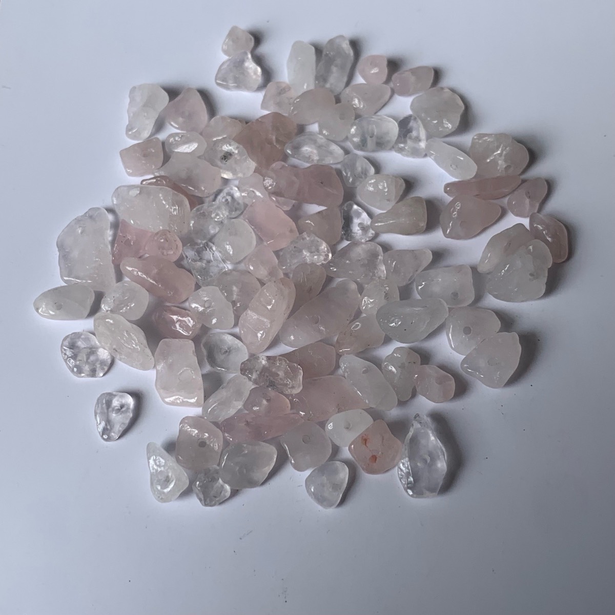 90 Rose Quartz Gemstone Chips Beads Drilled For Jewellery Making Crafting