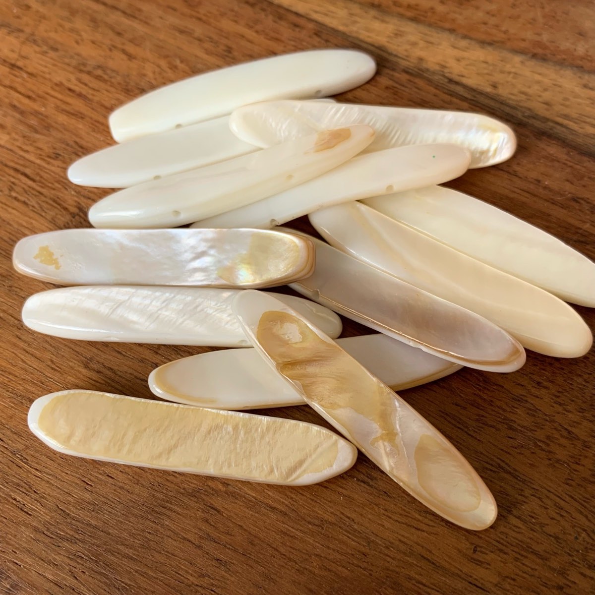 13 large mother of Pearl long two hole beads for jewellery making crafting