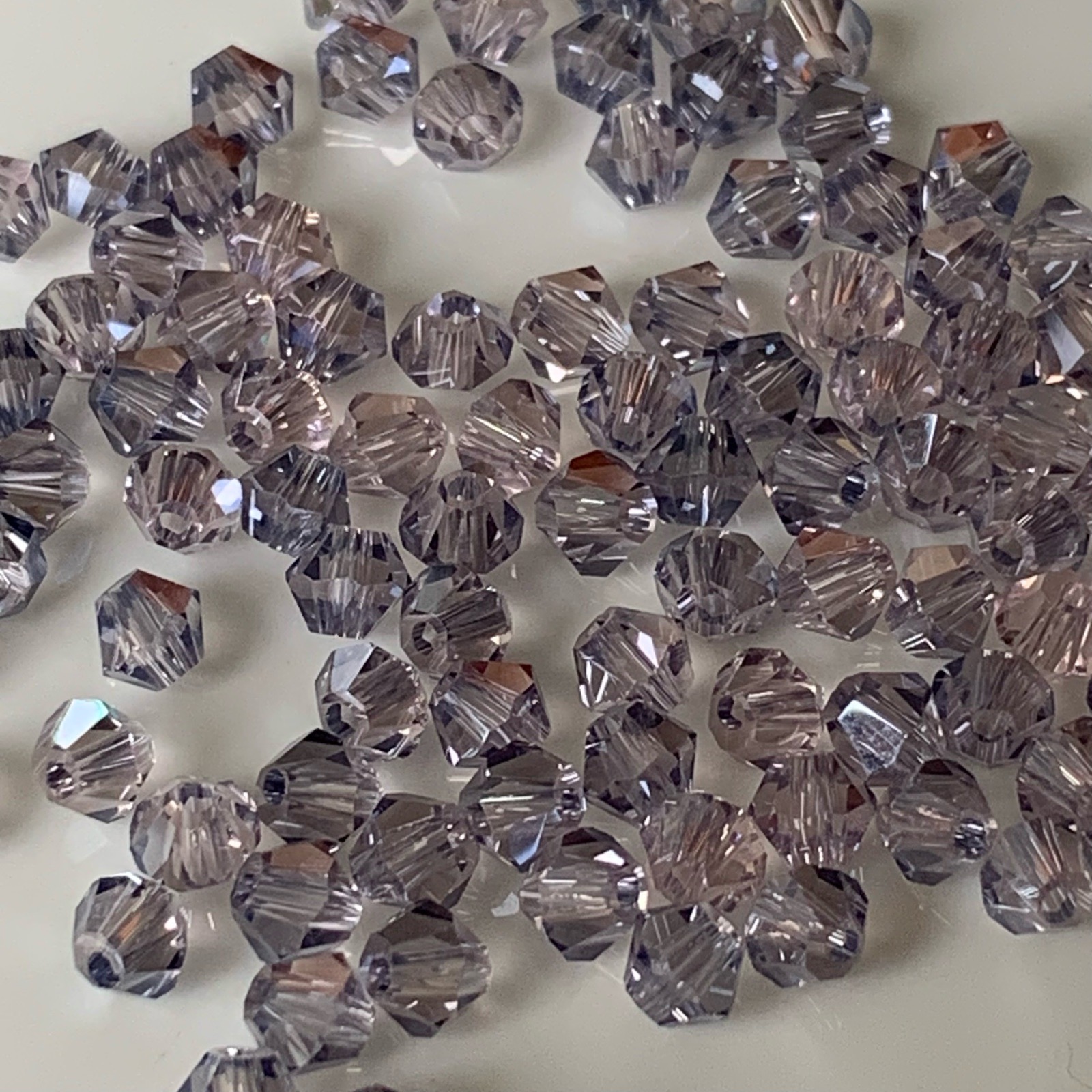 100 Lilac Crystal glass bicone beads 4mm for jewellery making crafts