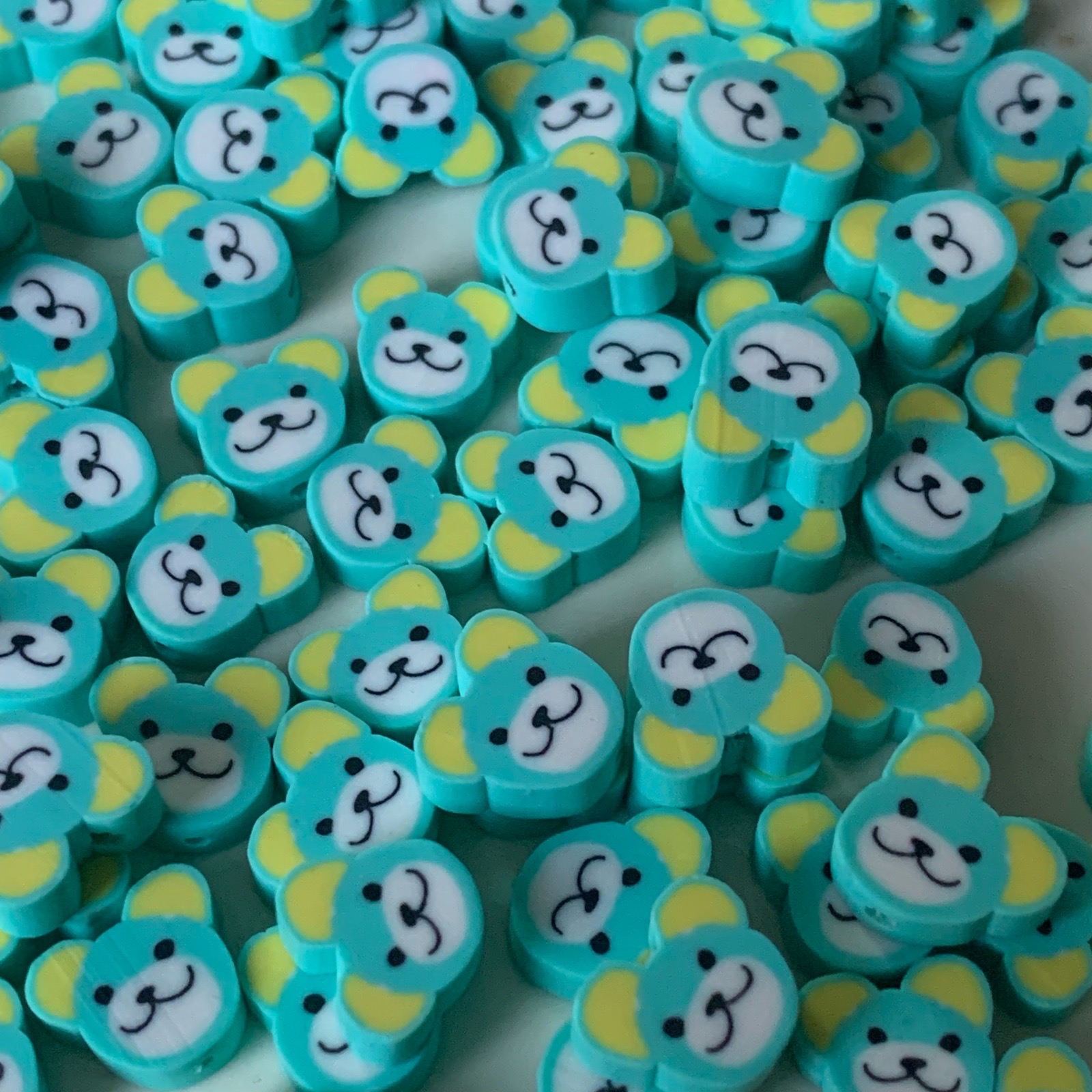 100 Turquoise Blue Teddy Bear Heads Polymer Clay Beads for Jewellery Making