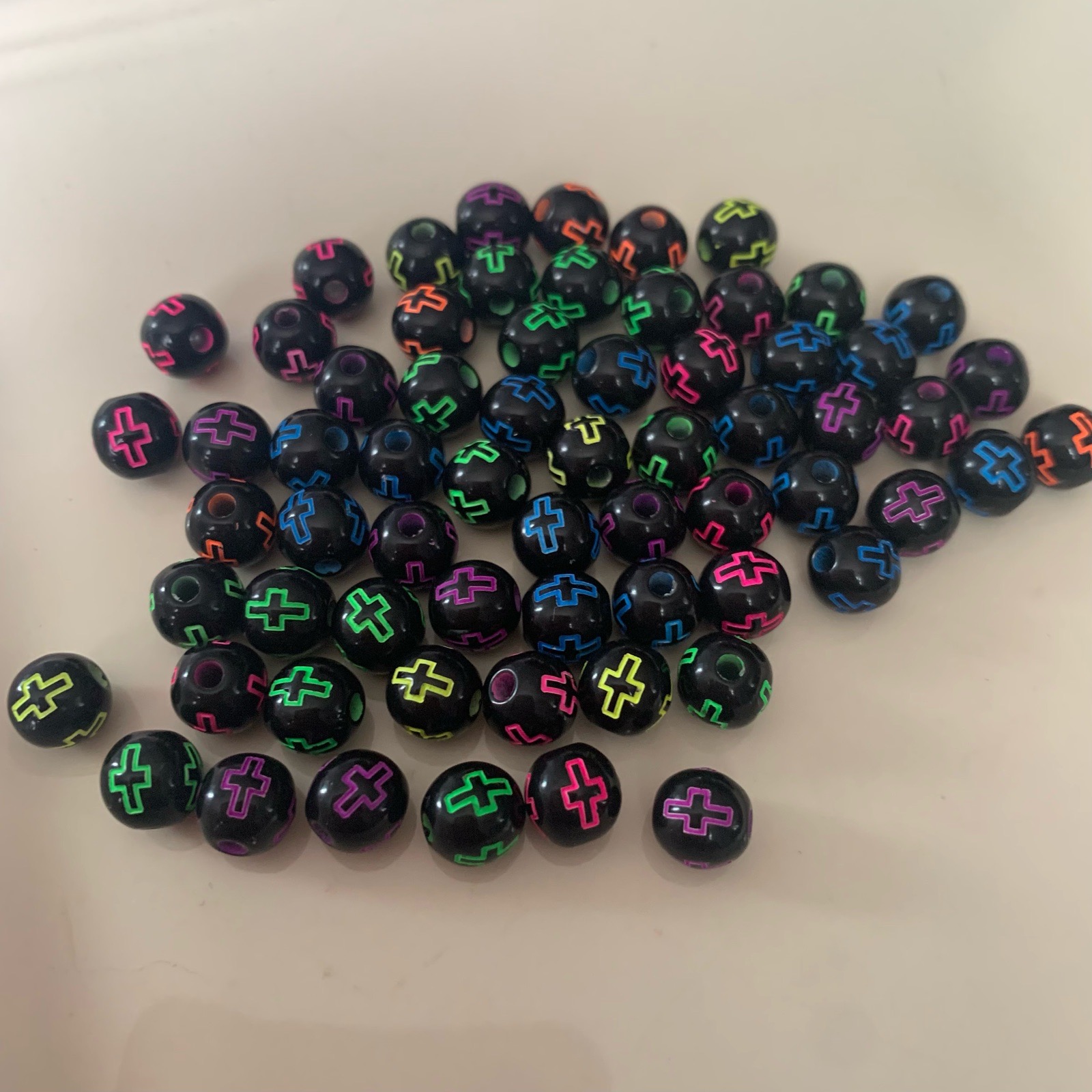 64 multicoloured cross Beads for Jewellery Making Crafts New