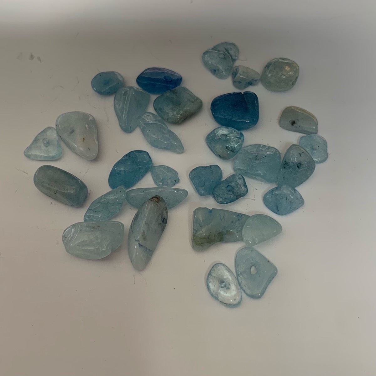 30 blue aquamarine gemstones chips beads drilled