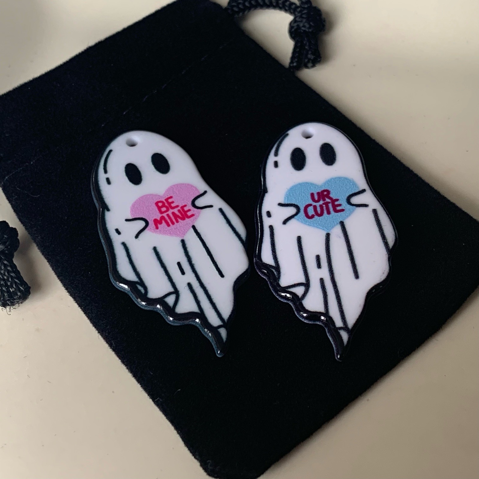 2 be mine & ur cute ghost pendants Halloween charms in gift bag
