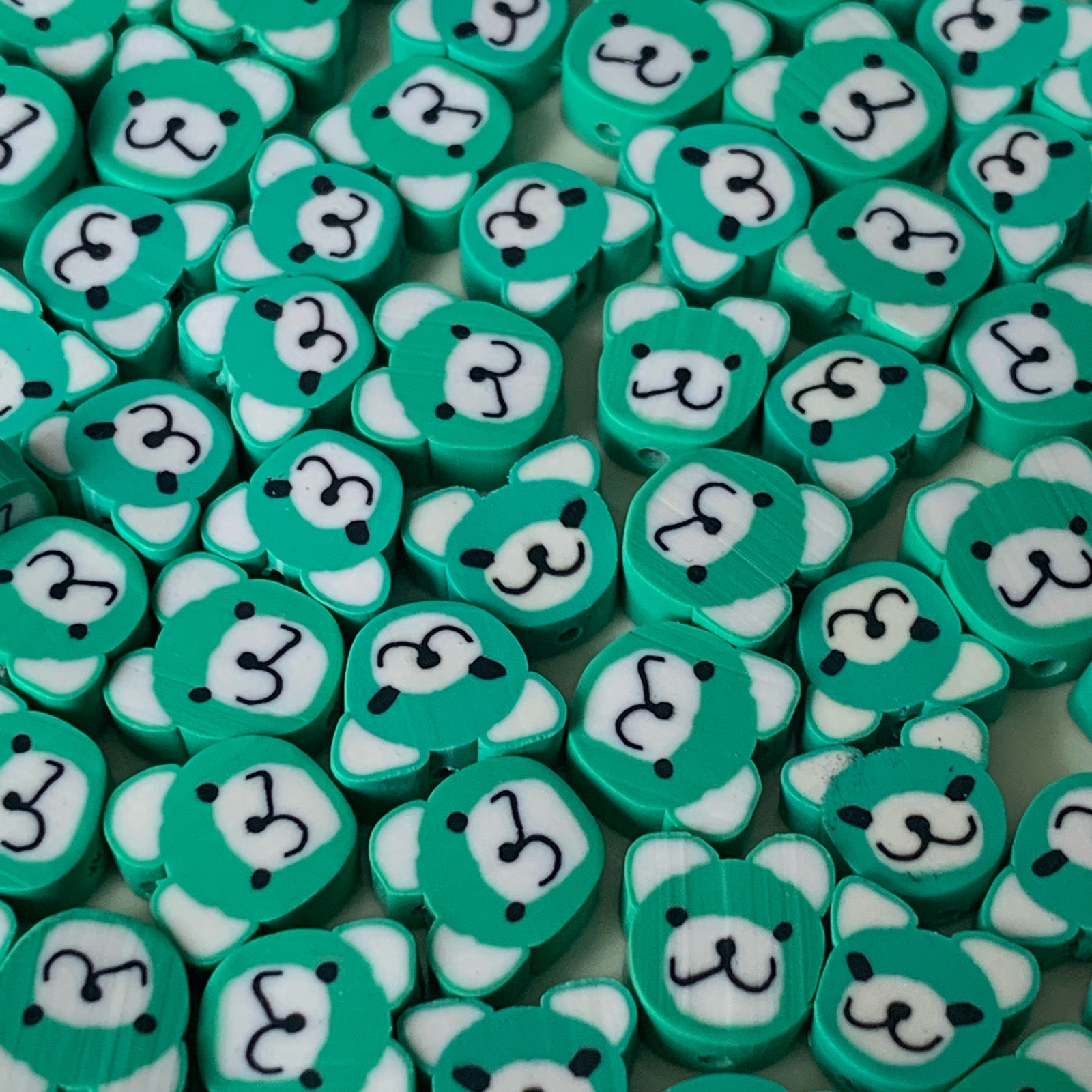 100 Green Teddy Bear Heads Polymer Clay Beads for Jewellery Making