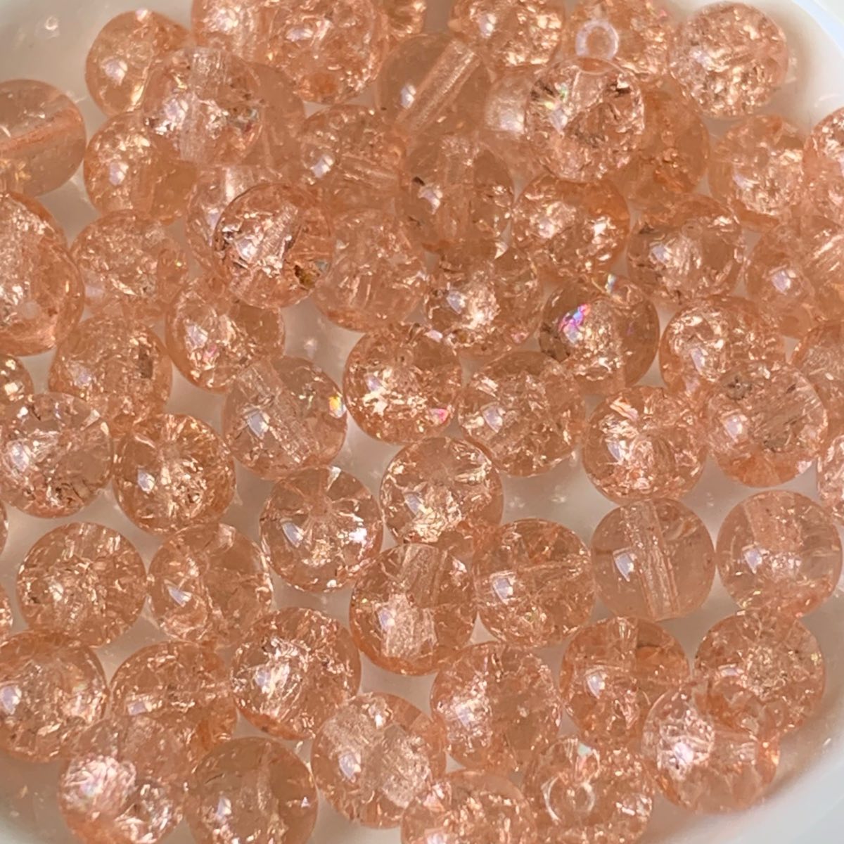 70 - 5.8mm peach crackled glass beads for jewellery making crafting