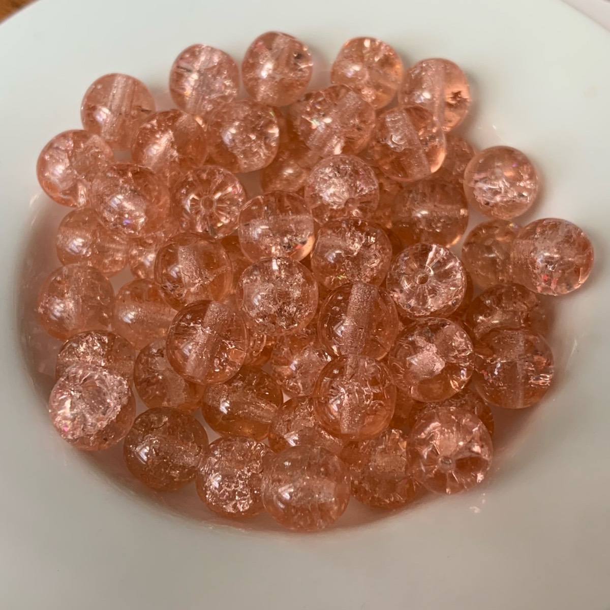 62 - 7.4mm peach crackled glass beads for jewellery making crafting