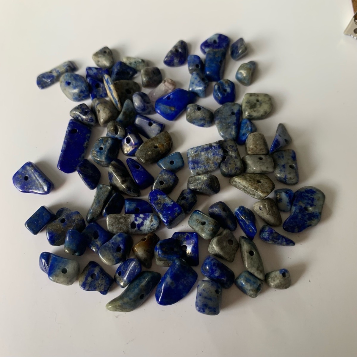 80 Blue Lapis Lazuli Gemstone Chips Beads Drilled for Jewelry Making DIY Crafts