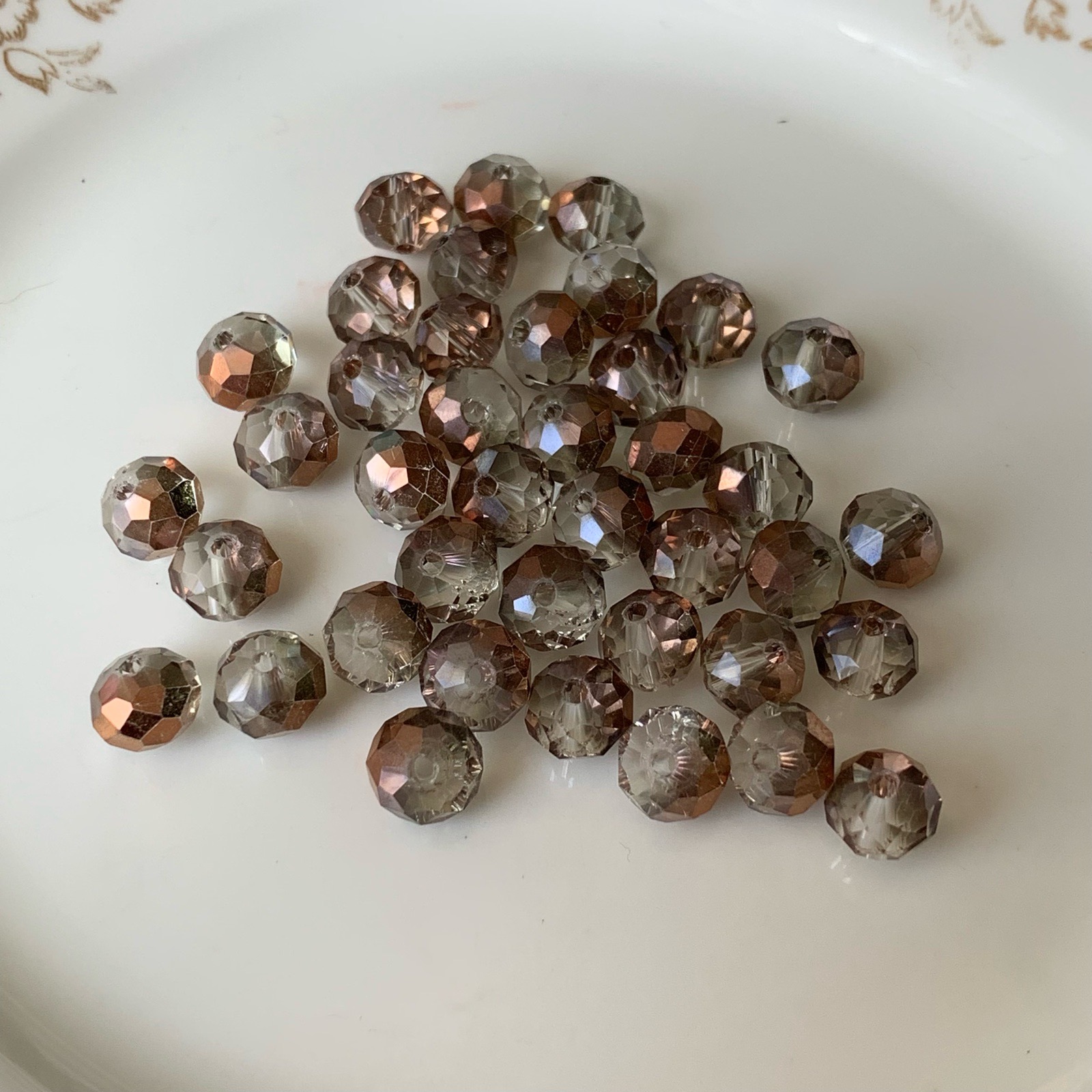 39 Bronze & clear faceted rondelle glass beads for jewellery making crafting