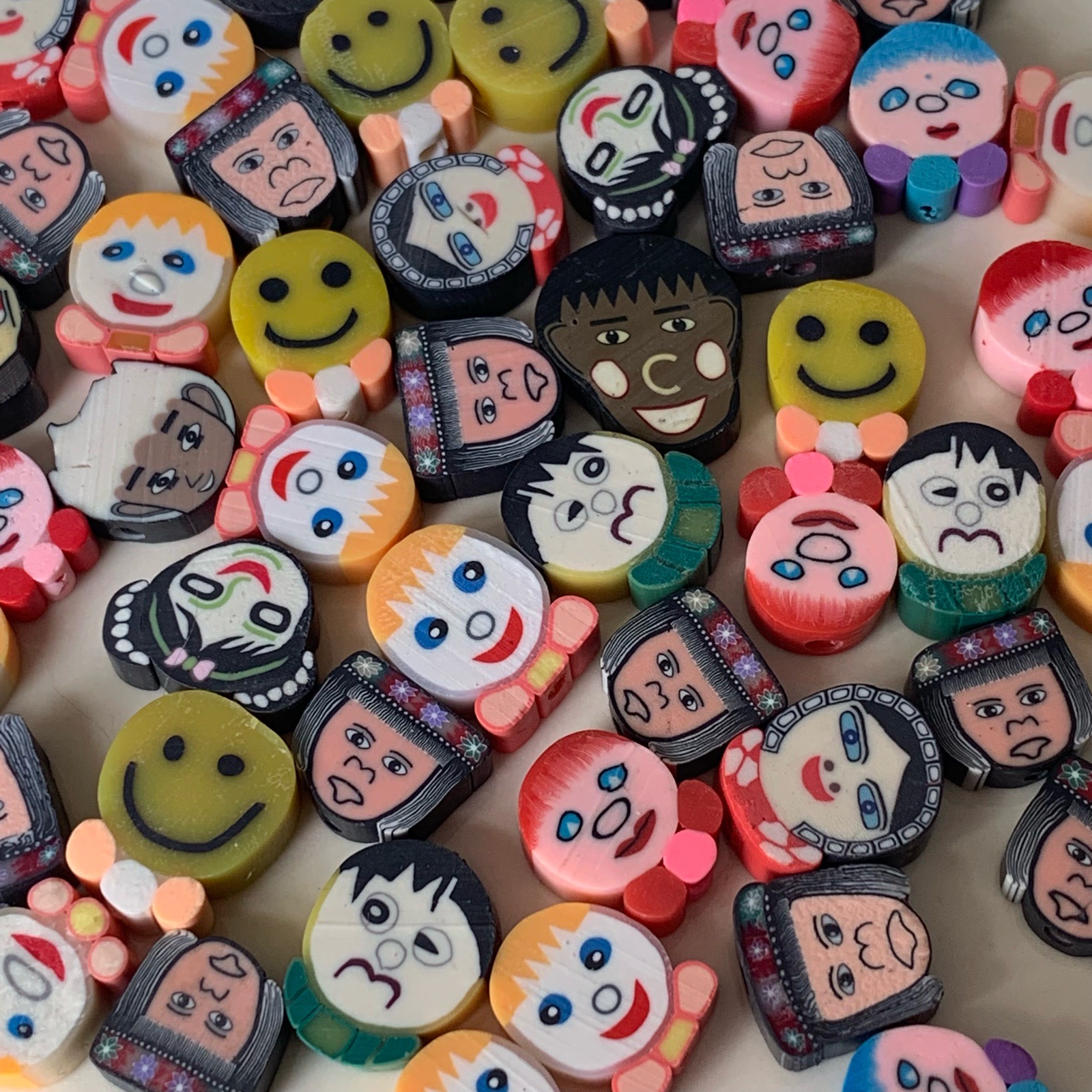 50 Faces Polymer Clay Beads for Jewellery Making