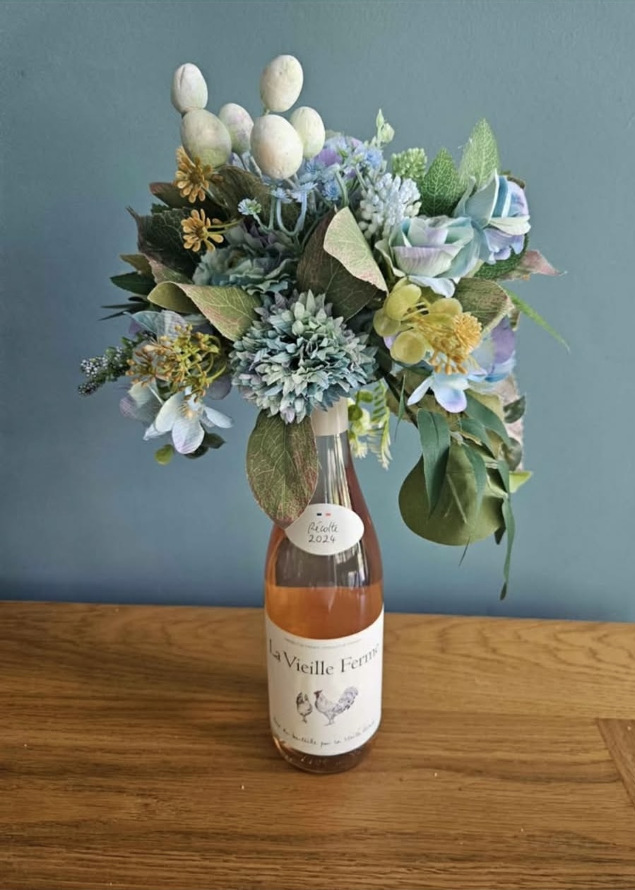 Handmade Luxury Wine Bottle Flower Floral Boutique Topper Unique Gift Keepsake