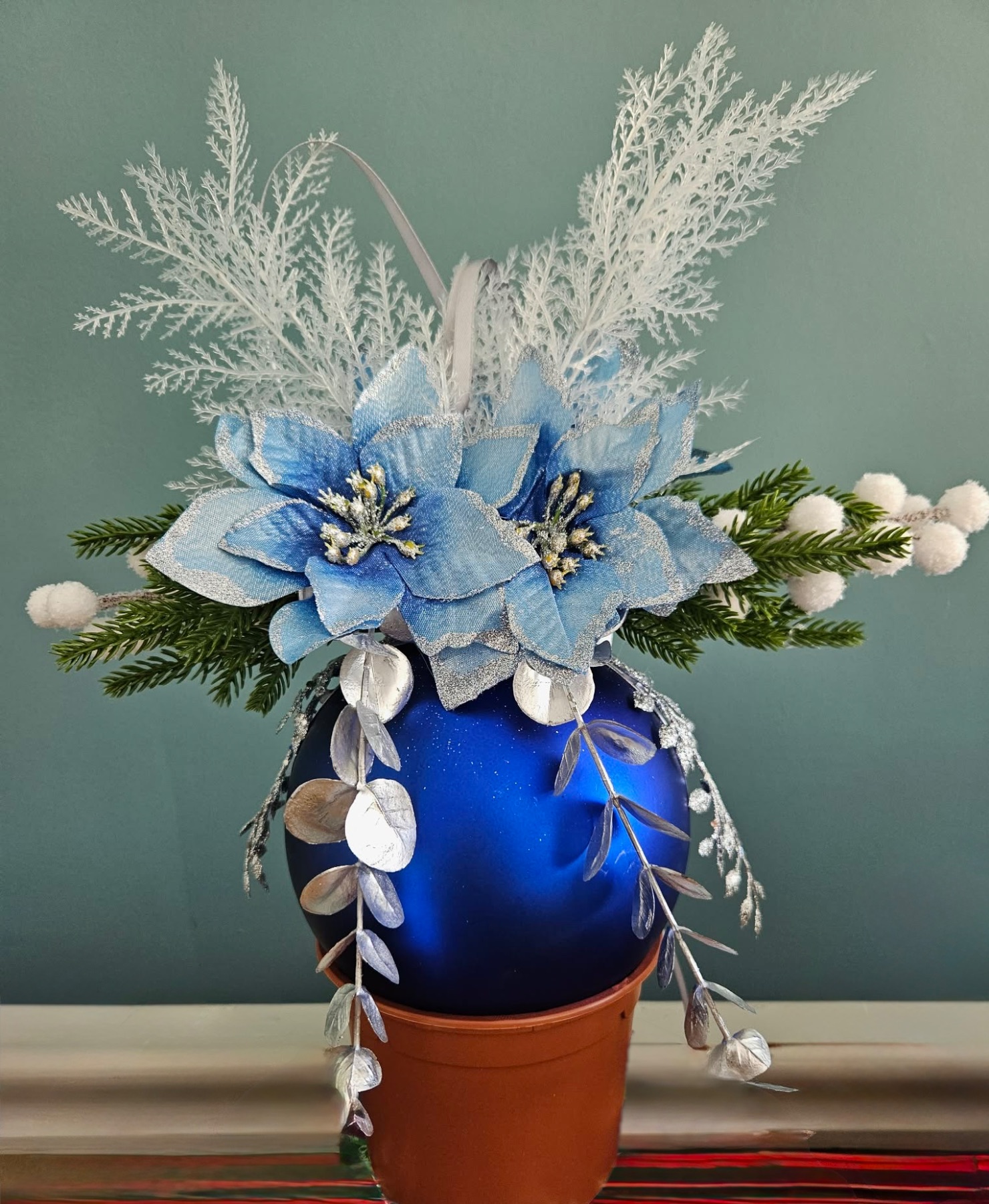 Luxury Handmade Extra Extra Large Christmas 🎄 Bauble Hanging Decoration Blue White Silver