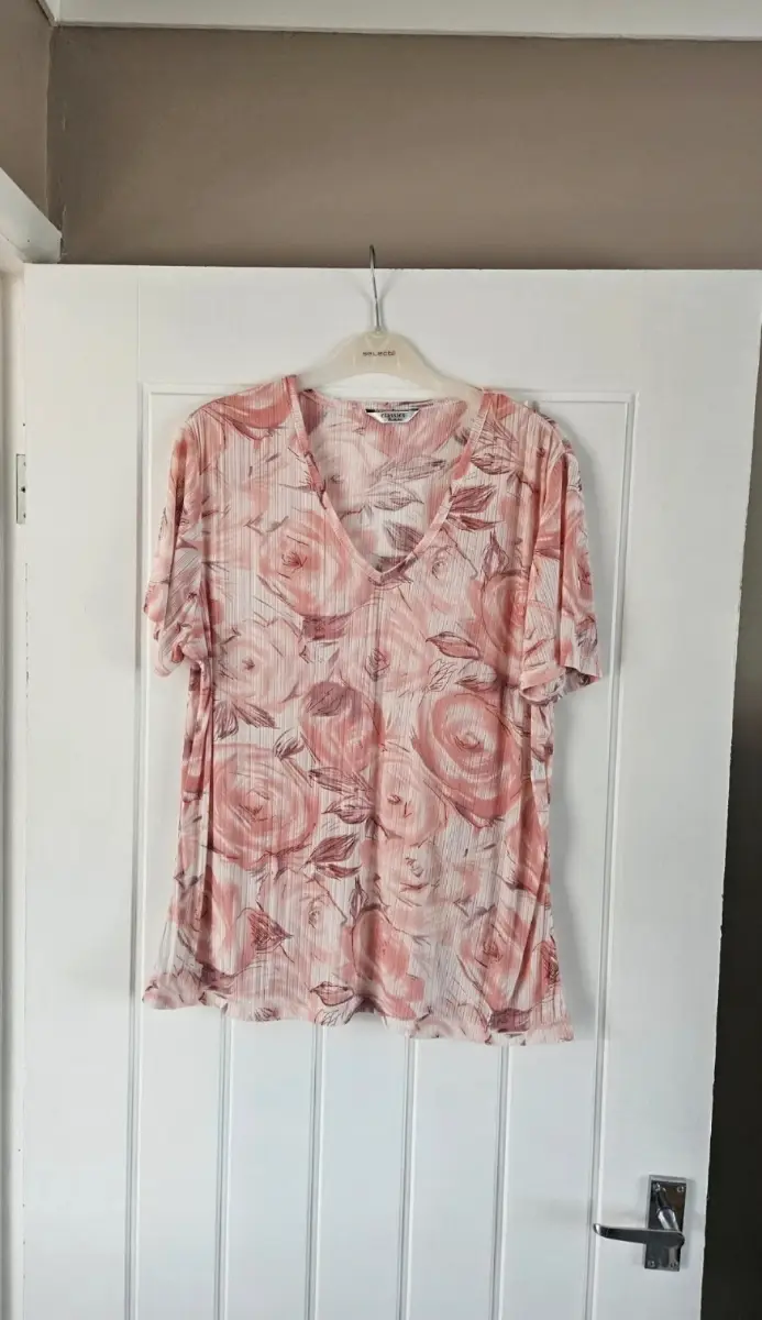 Berkertex Cream floral blouse short sleeve elasticated cuff smart casual top size 14