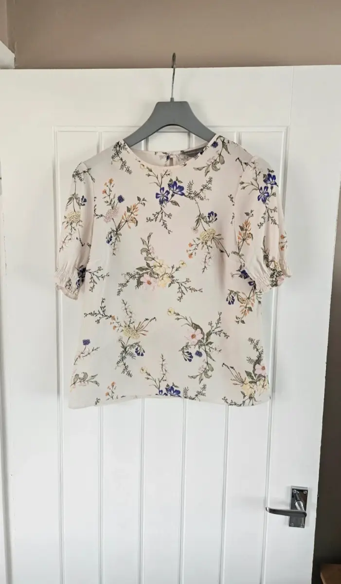 Dorothy Perkins floral blouse elasticated cuff short sleeve pretty top size 8