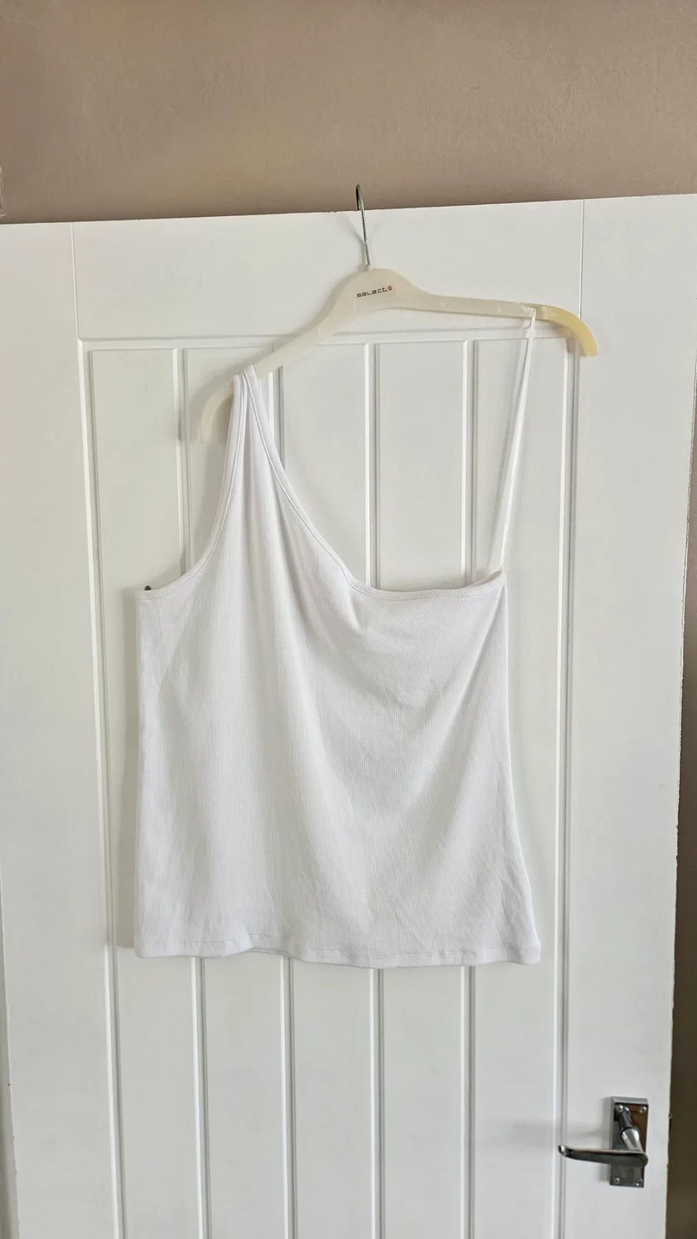 Marks and Spencer White ribbed one-shoulder crop top | going out summer Y2K size 18