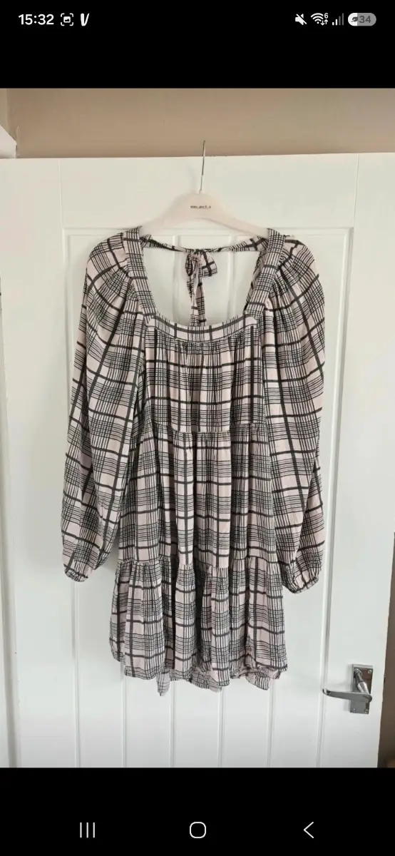 Mystic threads pink check smock mini dress puff sleeve boho size M