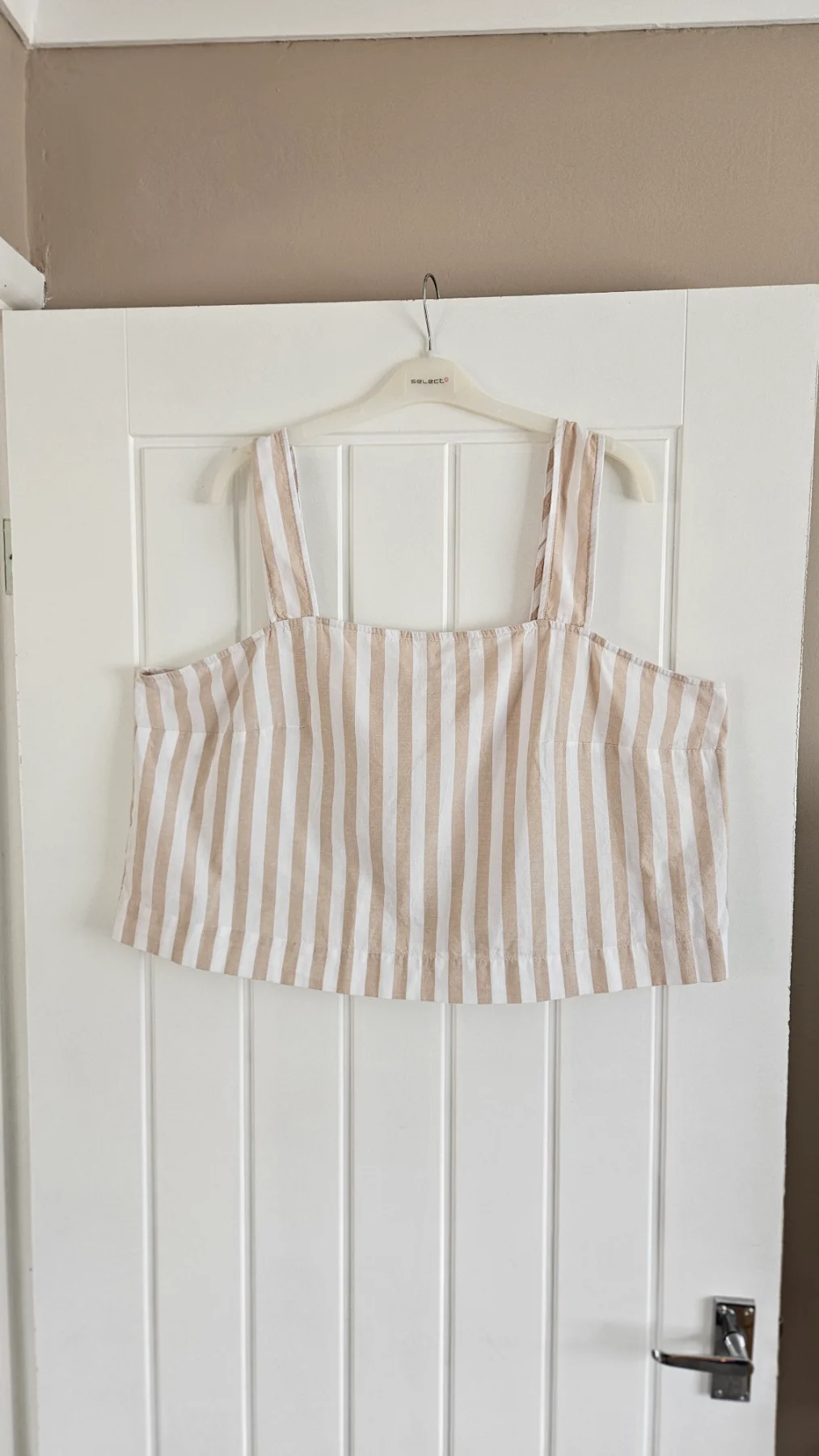 Marks and Spencer Nwot Beige & White Stripe Linen Crop Top Square Neck Summer