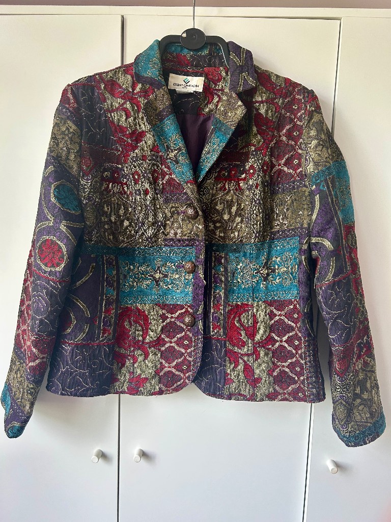 Vintage Erin London Petite Tapestry Blazer Jacket PXL Boho Patchwork Gothic Baroque