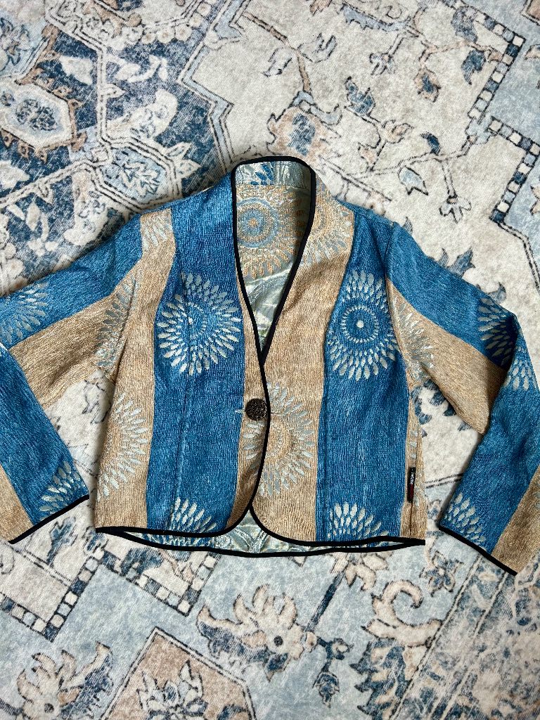 Reversible Vintage Blue Patterned Jacket Boho Festival Lightweight Jacket