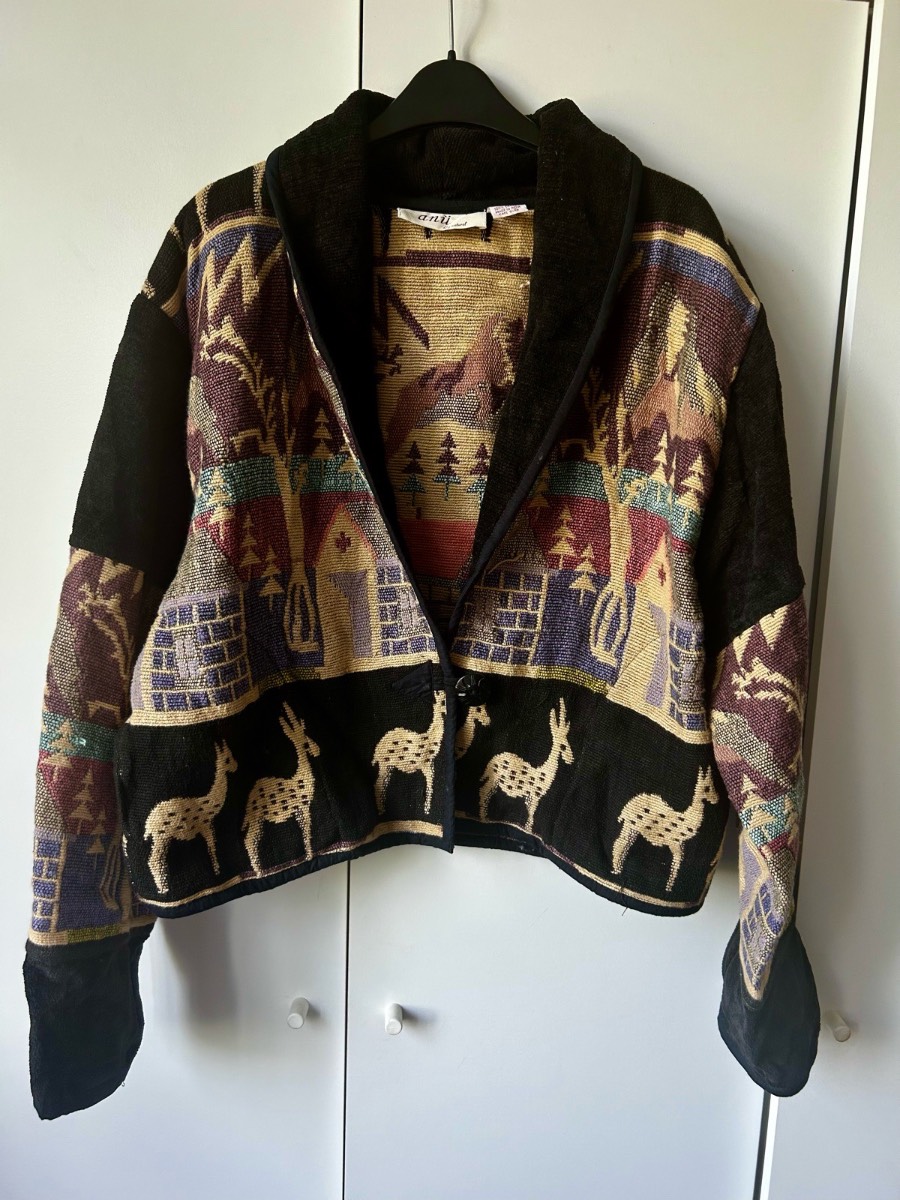 Vintage 90s Anii By Natural Tapestry Jacket Southwestern Deer Cabin Print Cotton Size L