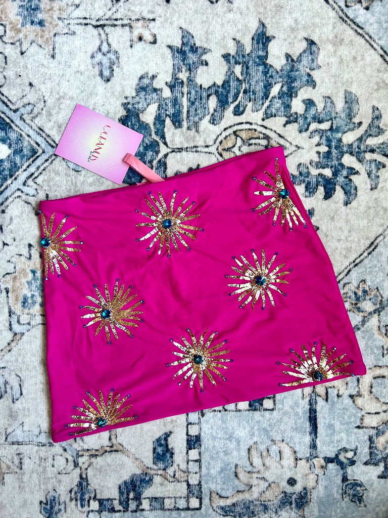 Oceanus Swimwear Pink Embellished Skirt Gold Blue Crystals rrp255