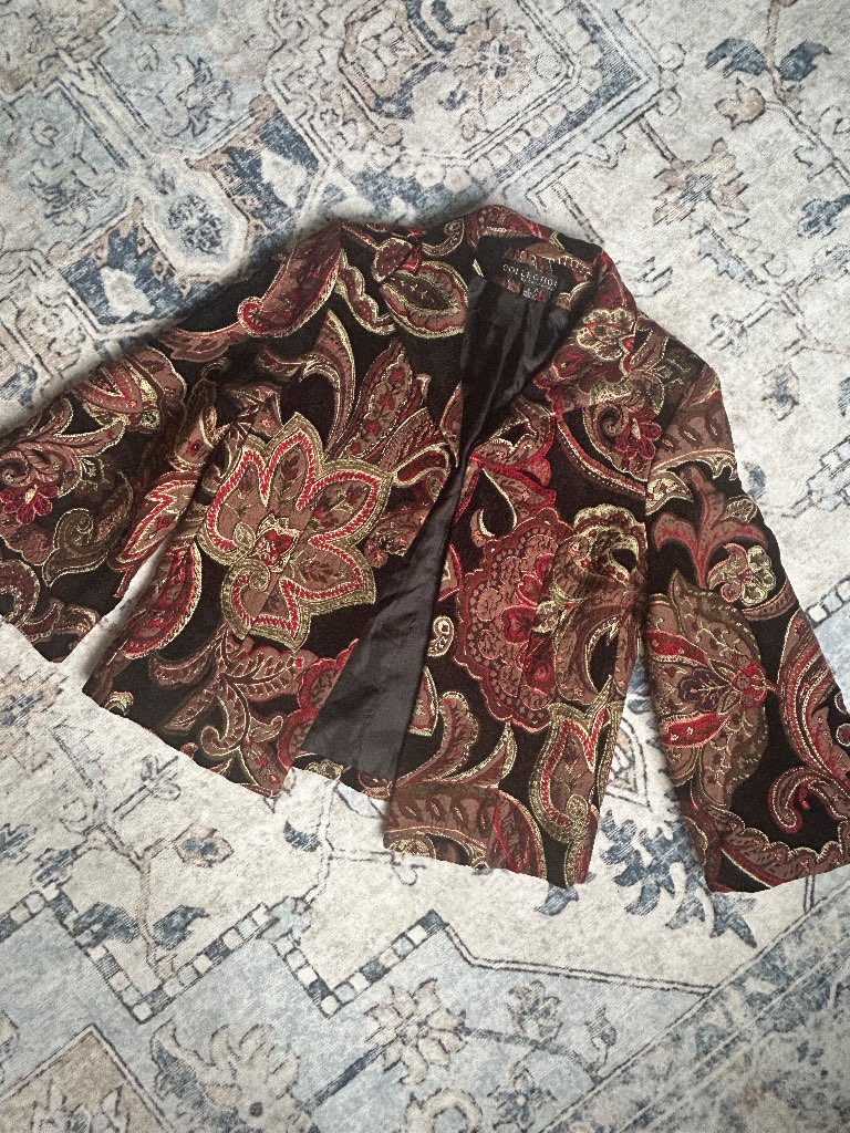 Harvé Benard Collection Tapestry Paisley Cropped Jacket Blazer UK 8 Boho Vintage