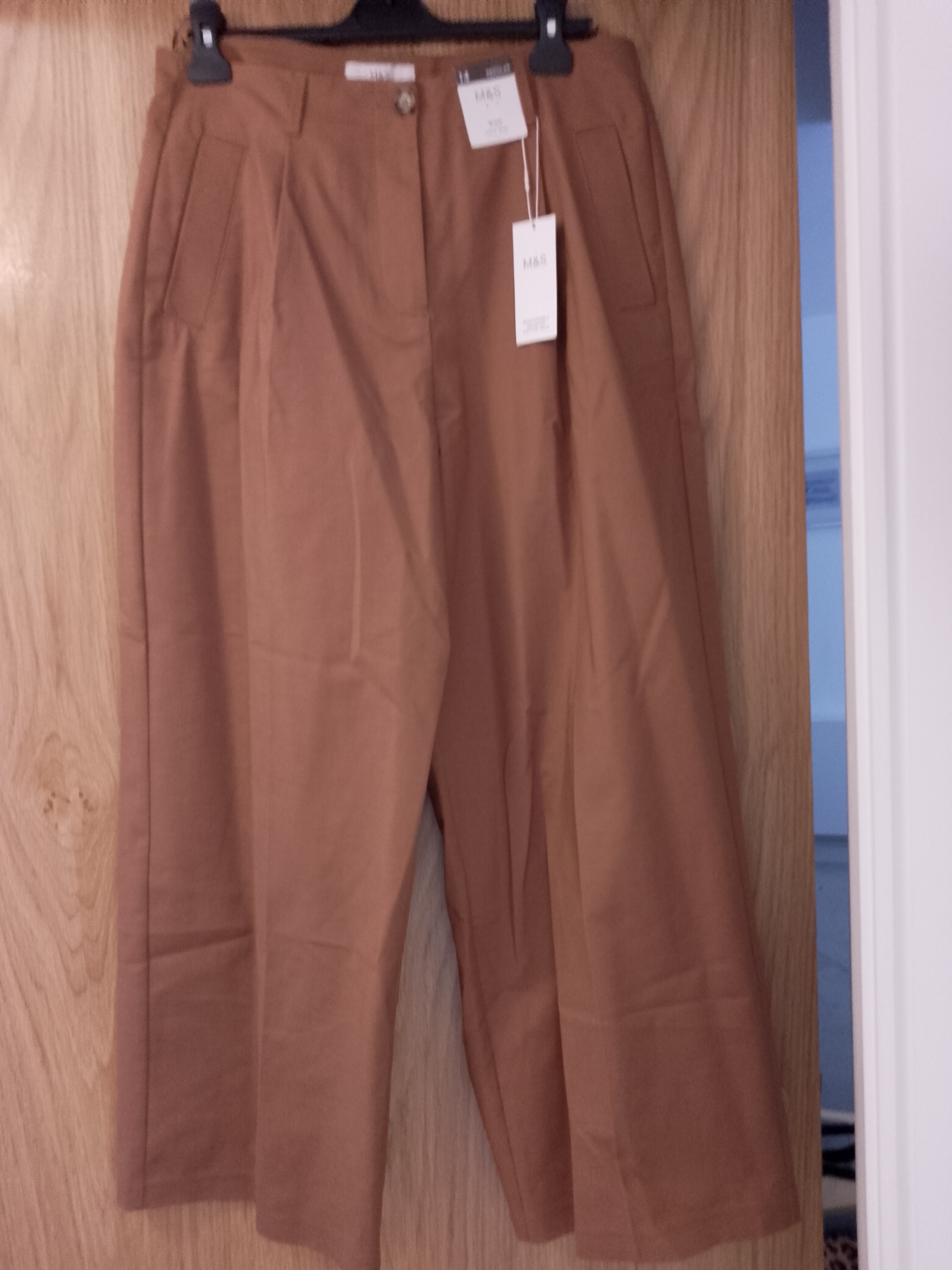 Ladies brown cotton wide leg trousers Regular Size 14