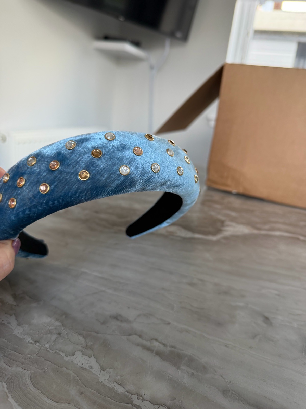 Oliver Bonas blue velour gem hairband bnwt
