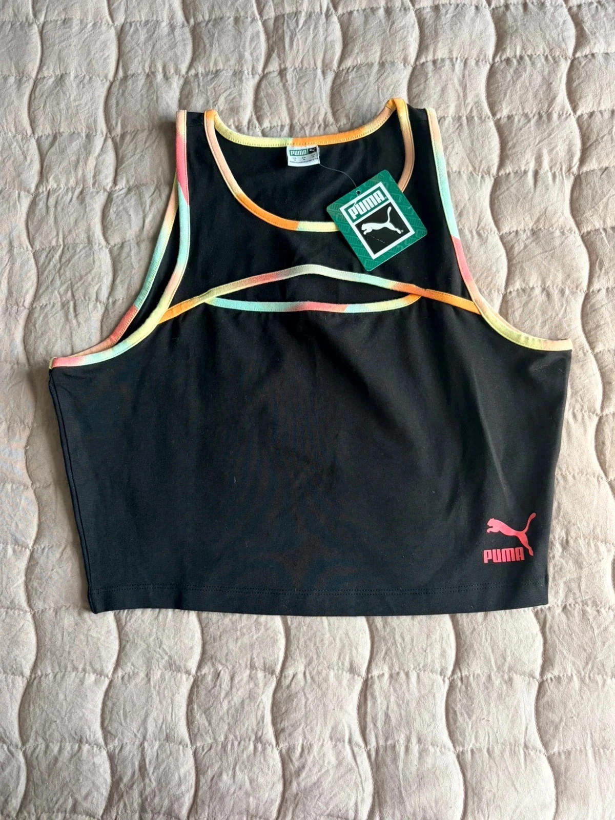 Puma Crop Top | Size UK 10 | Black Rainbow Trim Cutout Vest | BNWT