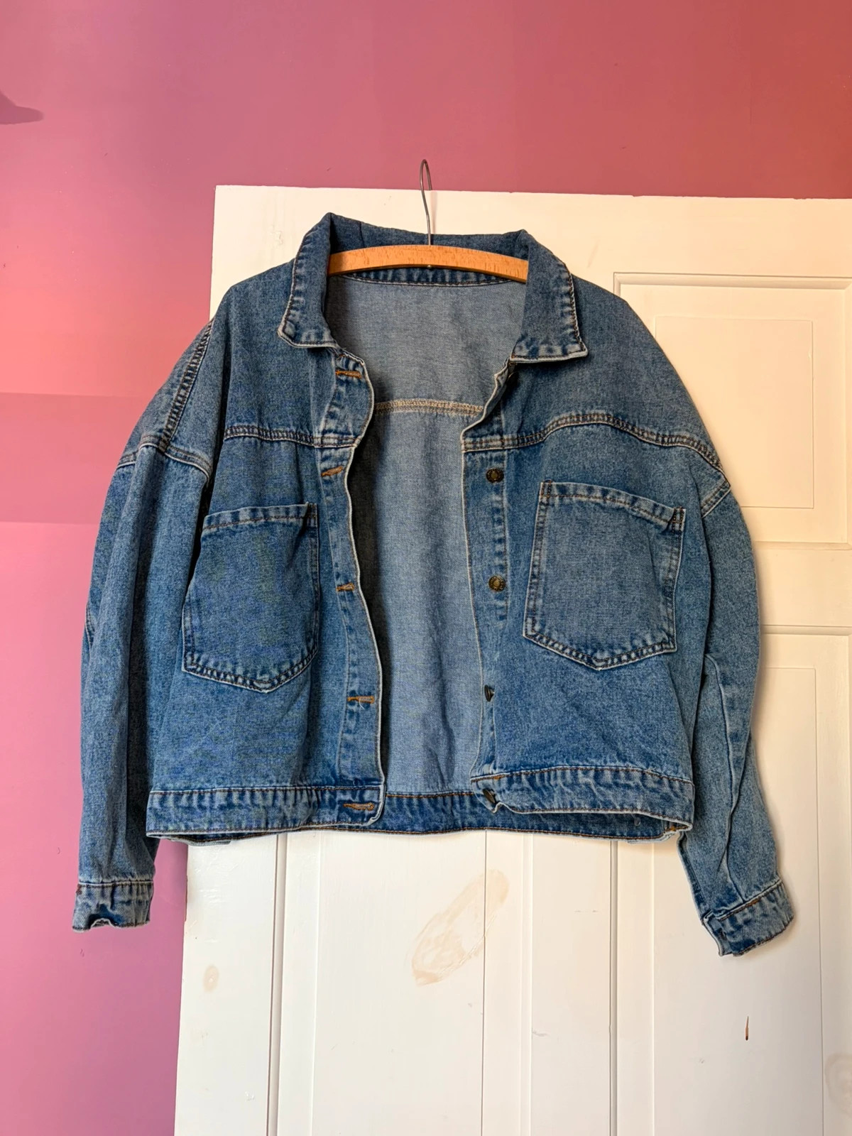 Shein Oversized Blue Denim Jacket 85% Cotton Y2K Style
