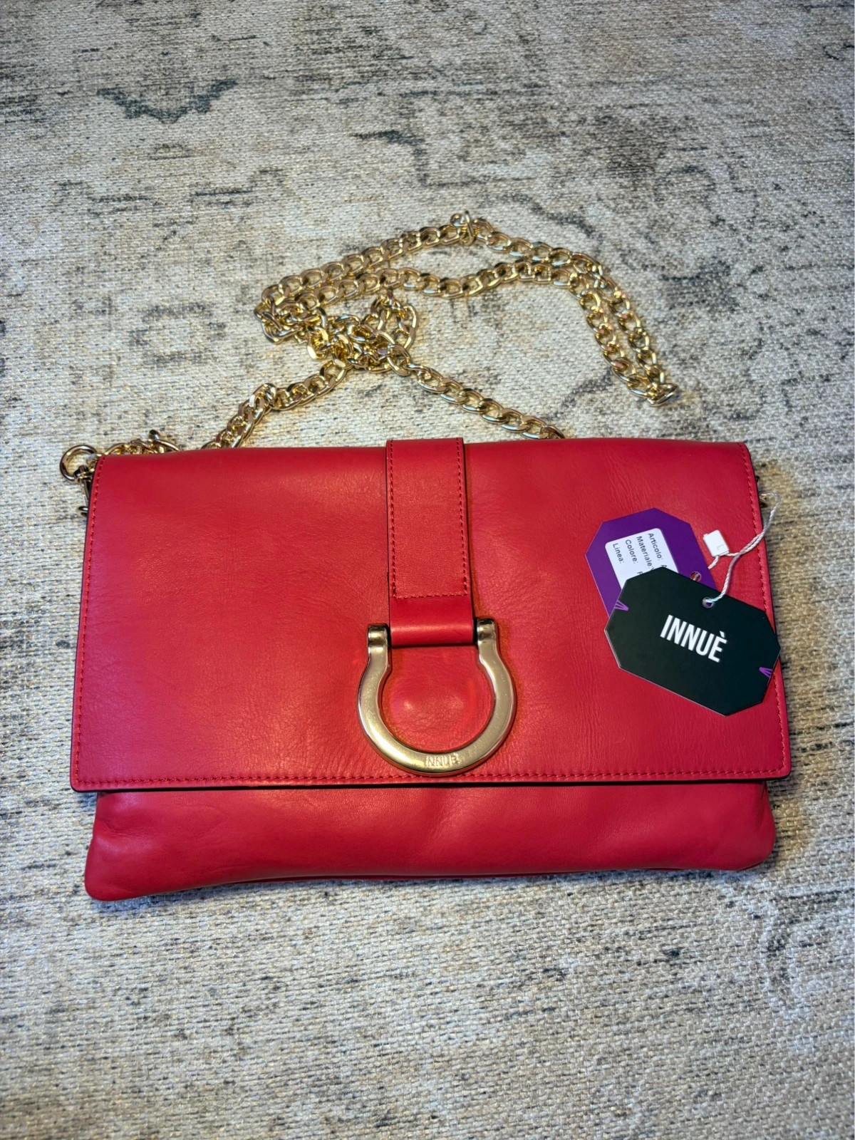 Innué Red PU Leather Look Chain Clutch Shoulder Bag NWT