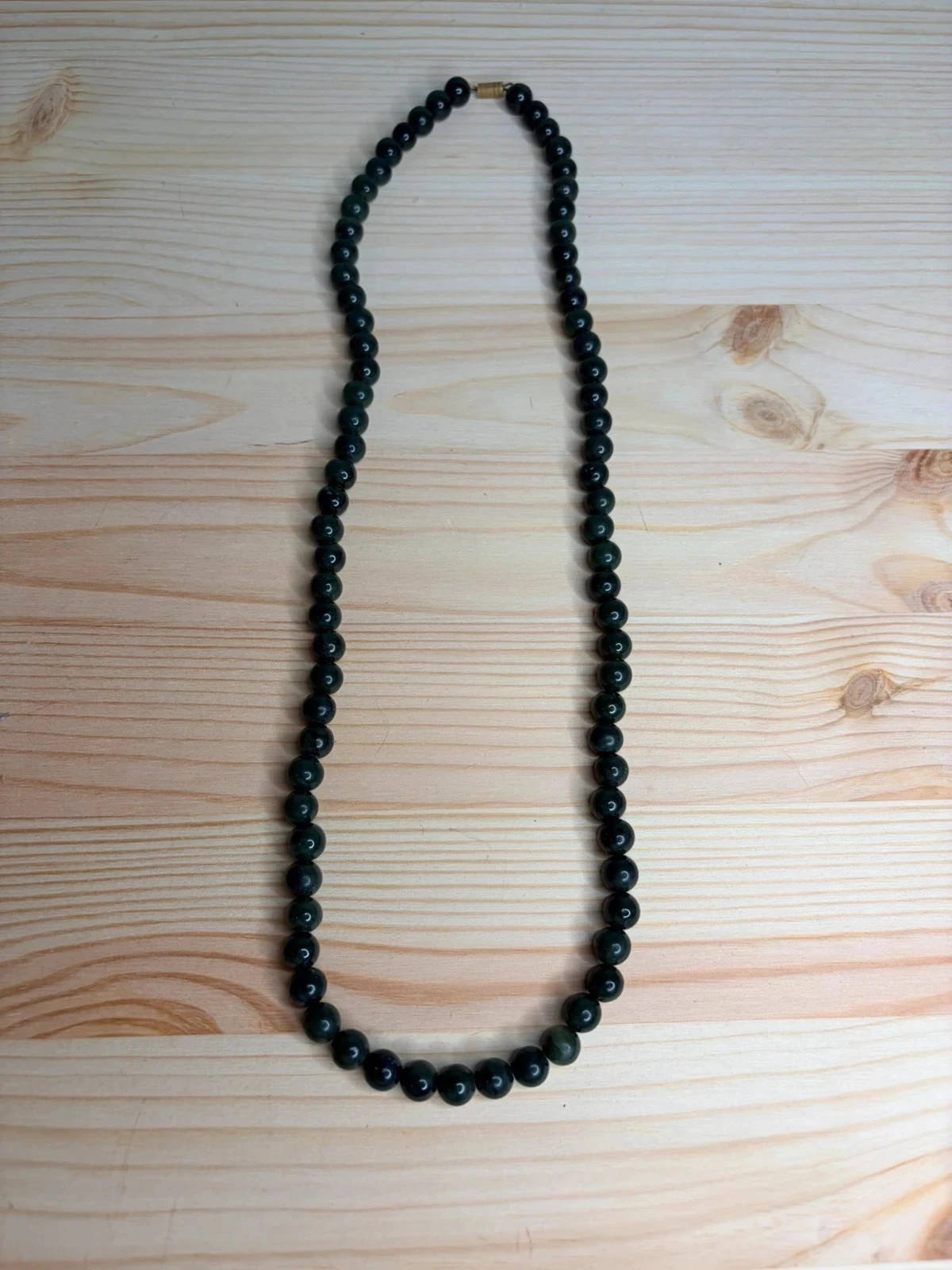 Vintage 80s Moss Agate Necklace | Deep Green Beads | Retro Gemstone