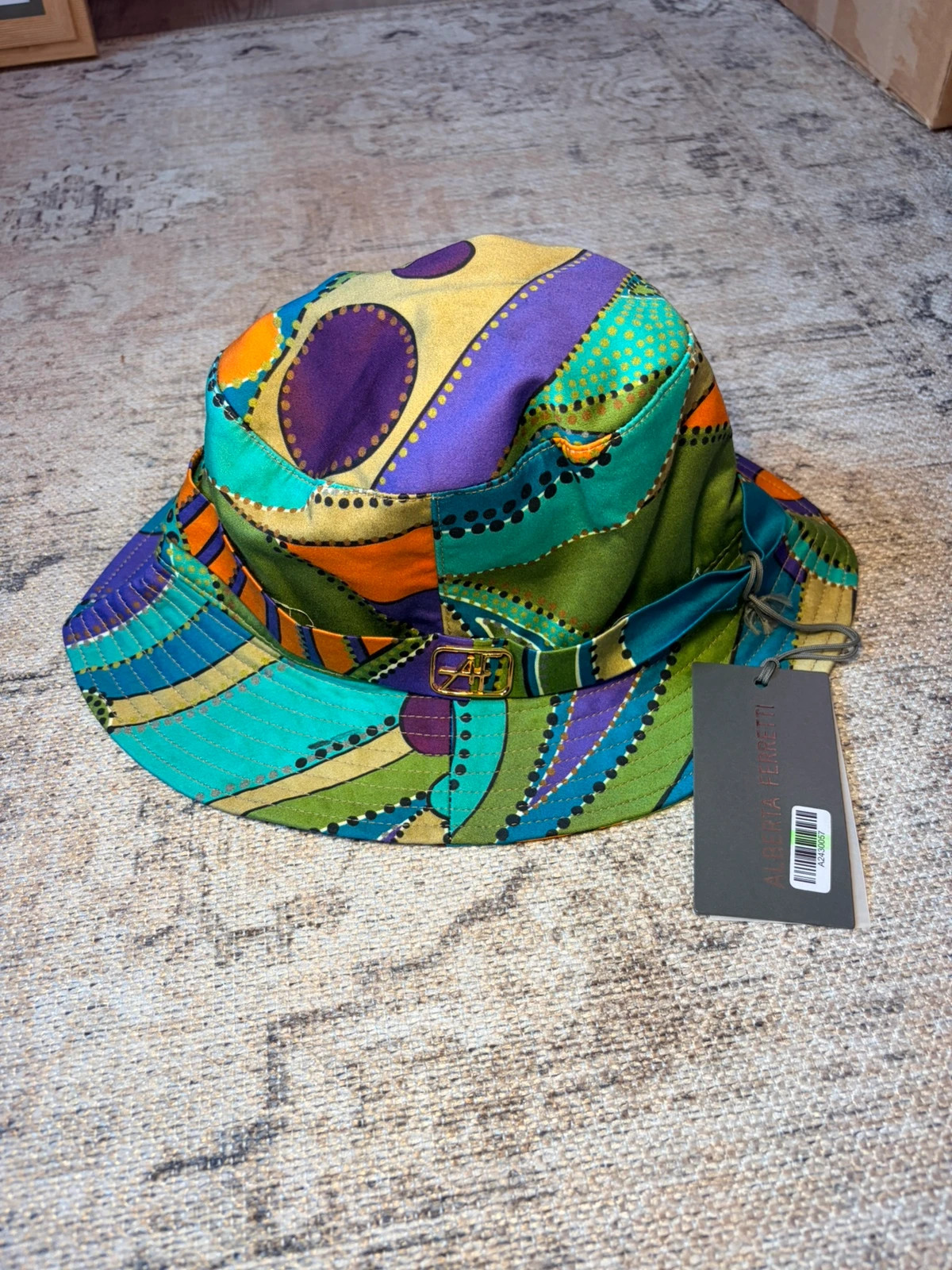 Alberta Ferretti NWT Multicolour Printed Bucket Hat Designer Italy M