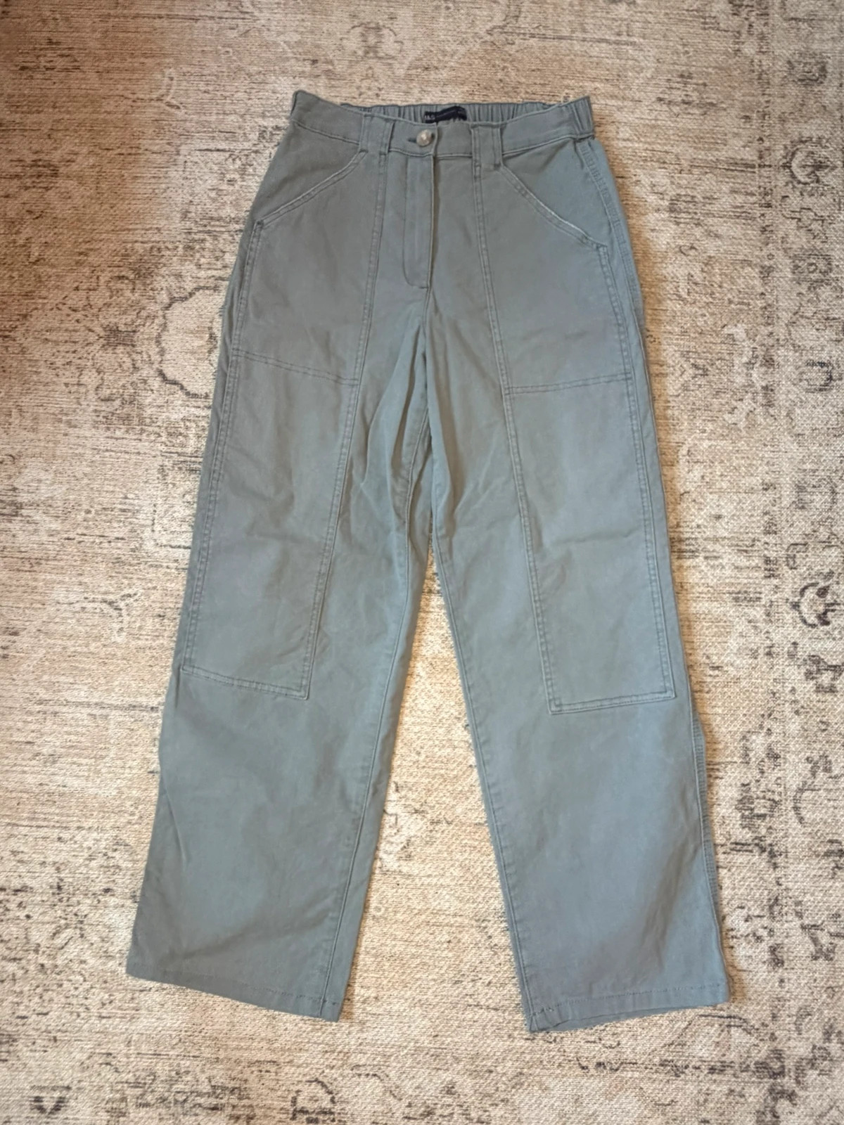 M&S Collection Sage Green Cargo Utility Trousers UK 10 Wide Leg Cotton Y2K Style