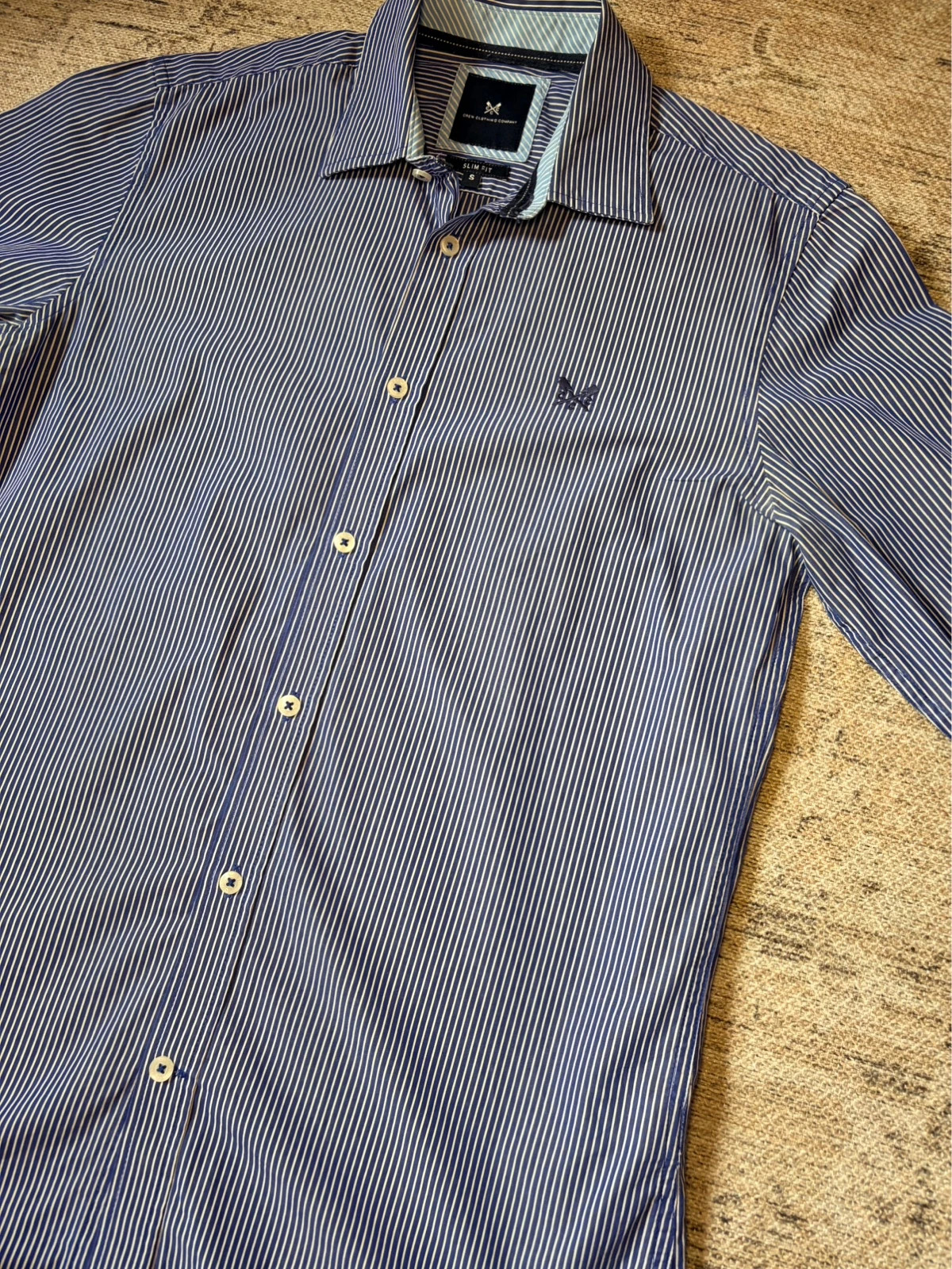 Crew Clothing Co Blue Pinstripe Shirt Slim Fit Small