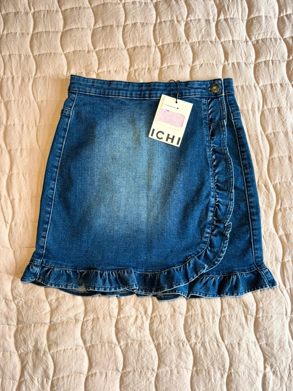 ICHI Danish Design Denim Mini | Size UK 8 | Ruffle Wrap | Brand New