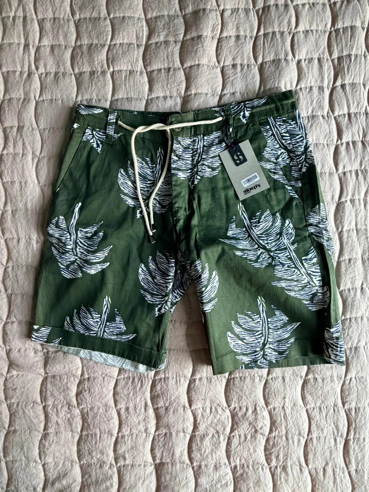Stilosophy Mens Palm Print Shorts | Size IT 46 / UK 30 | Olive Green Cotton | BNWT