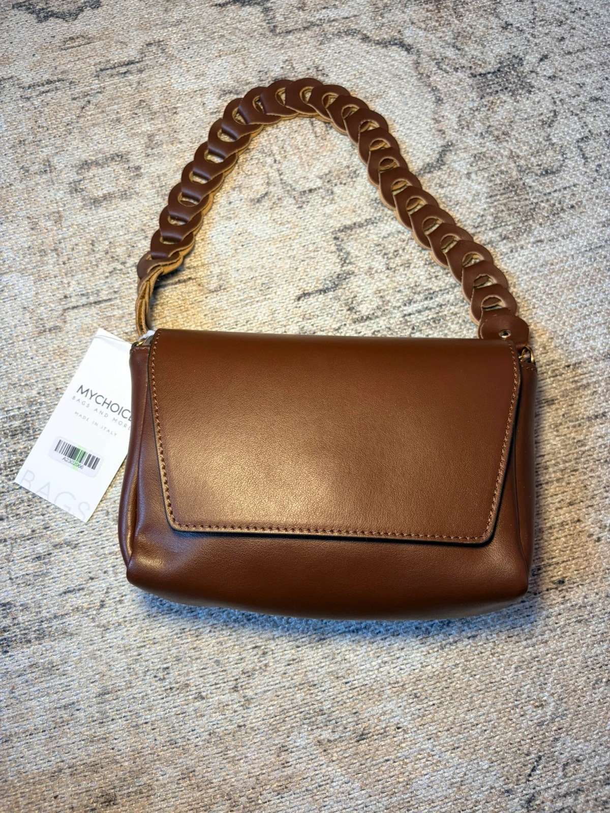 My Choice Italian Leather Camel Shoulder Bag Braided Strap NWT