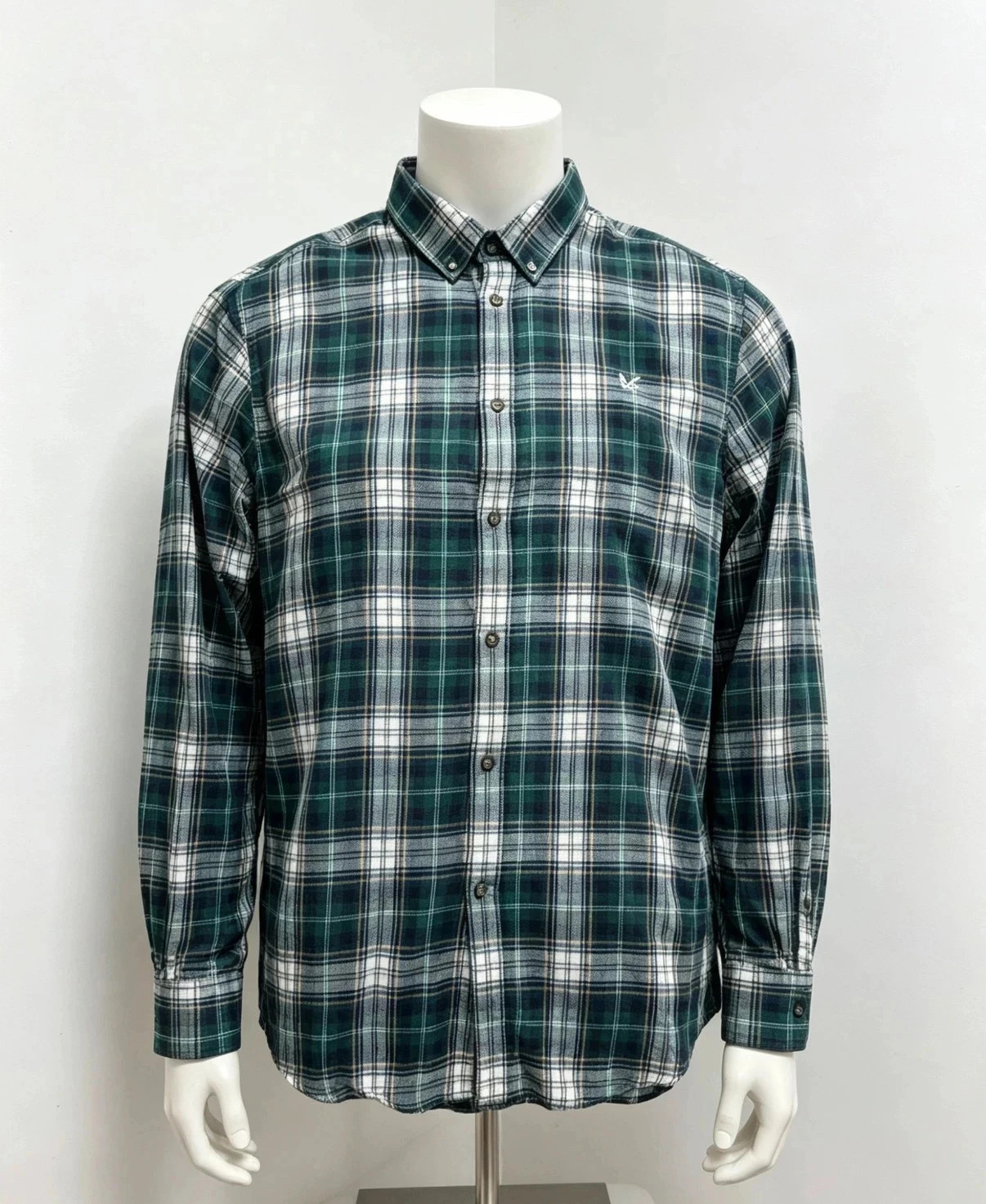 Crew Clothing Green Tartan Check Flannel Shirt Size L Classic Fit 100% Cotton Long Sleeve