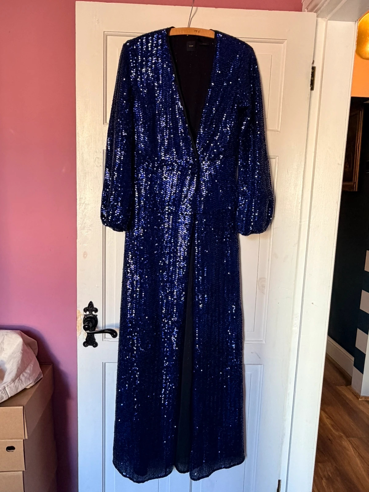 BNWT Pinko Purple Sequin Long Duster Jacket | UK 6 Statement Occasion Coat RRP £320