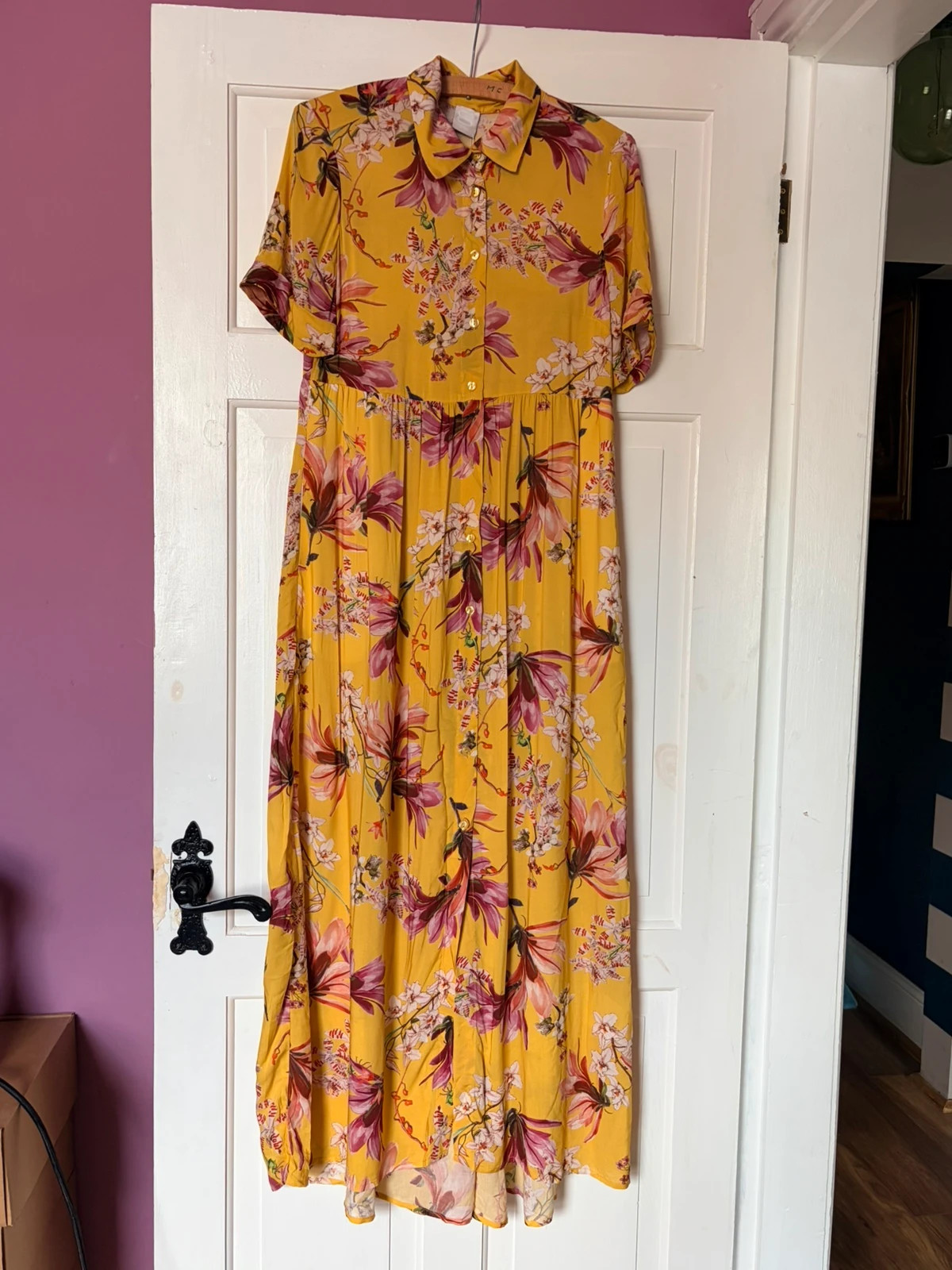8 by YOOX Made in Italy Yellow Floral Maxi Dress 100% Viscose NWT
