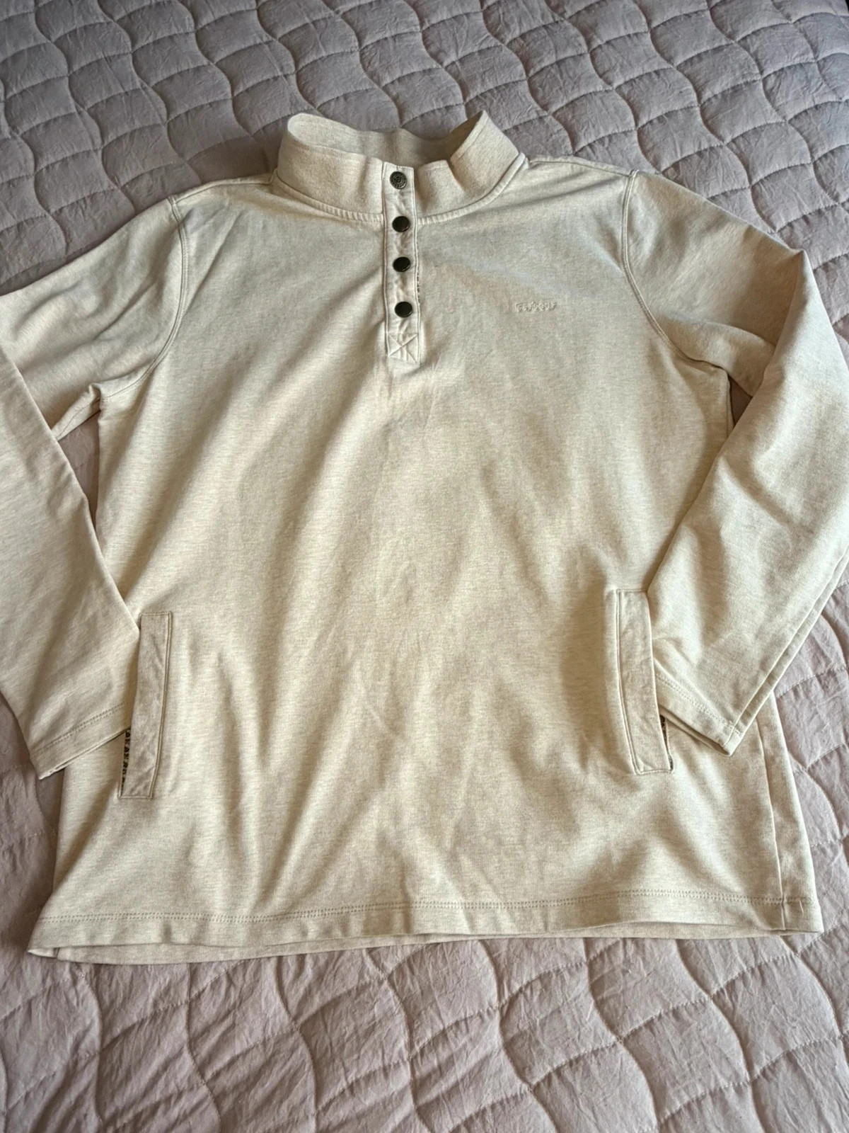 Barbour Braunston Sweatshirt | Size UK 14 | Oatmeal Cream | Button Neck & Pockets